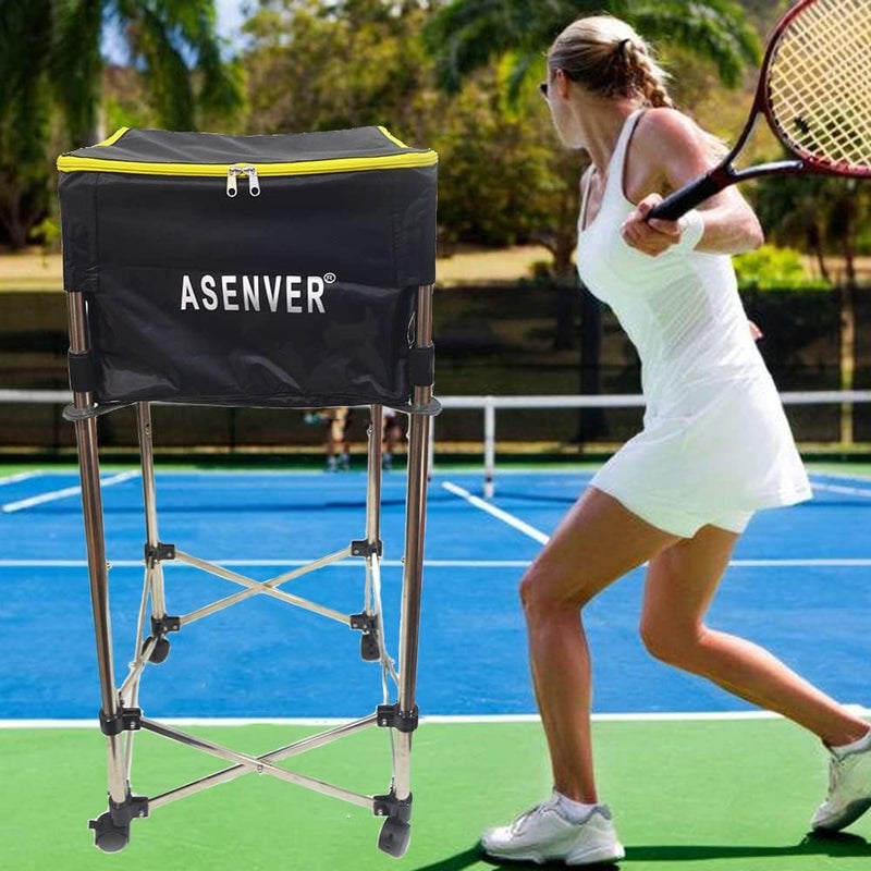 ASENVER عربة كرات التنس القابلة للإزالة مع عجلات سلة تحمل حتى 160 كرة للتنس - Image 2